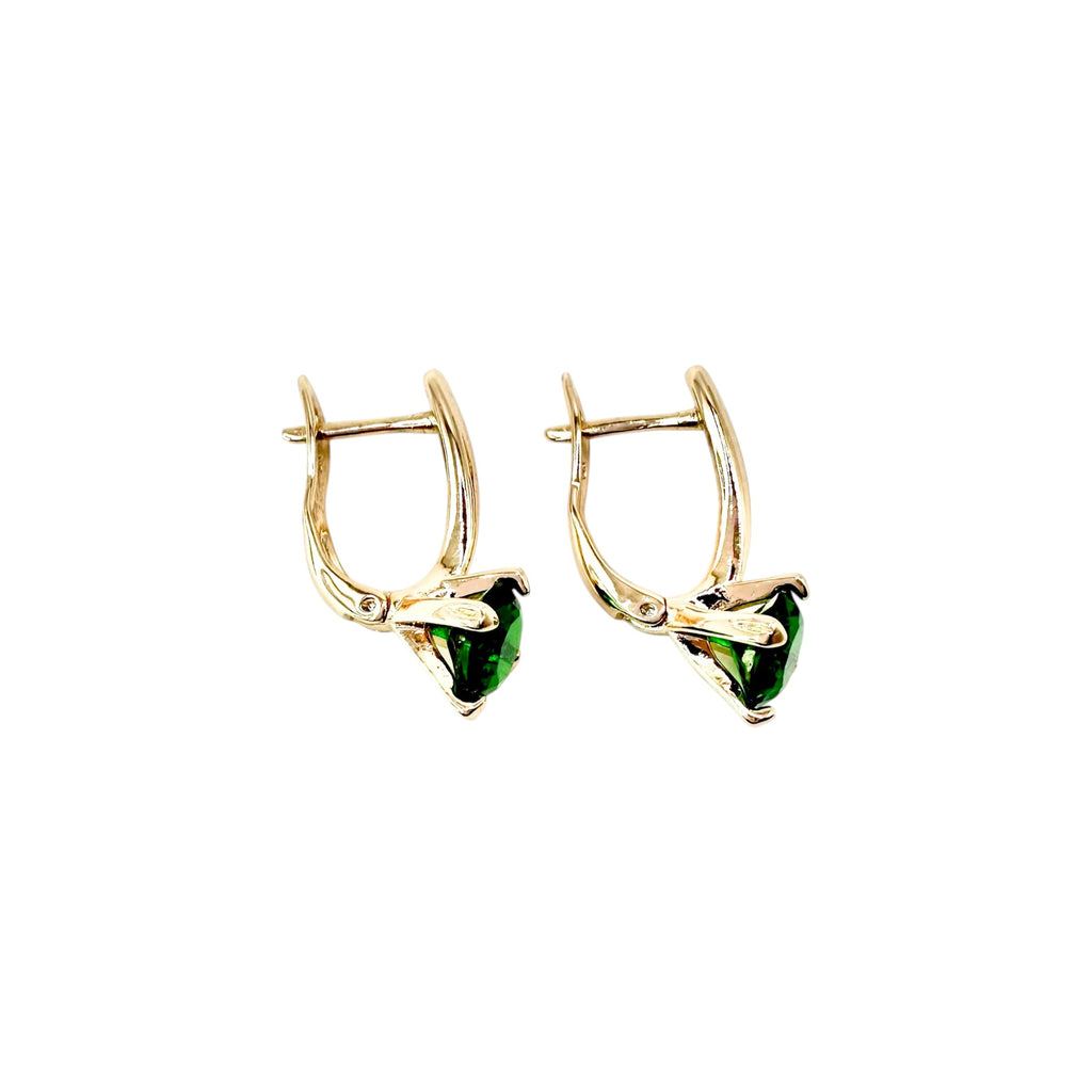 Waterproof Dangle Earrings Gold Plated Green Zirconia 6mm