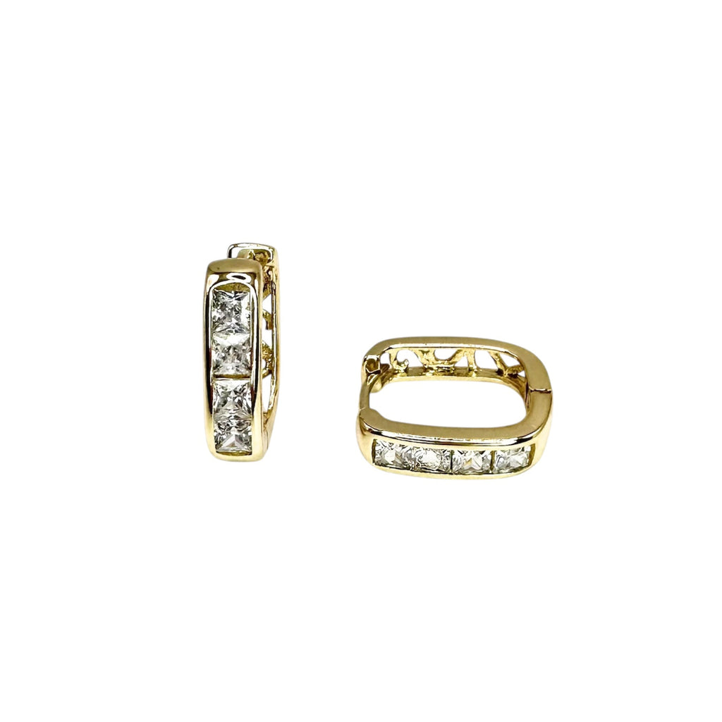 Wasserdichte Huggie Creolen Gelbgold Eckig Princess-Cut Zirkonia