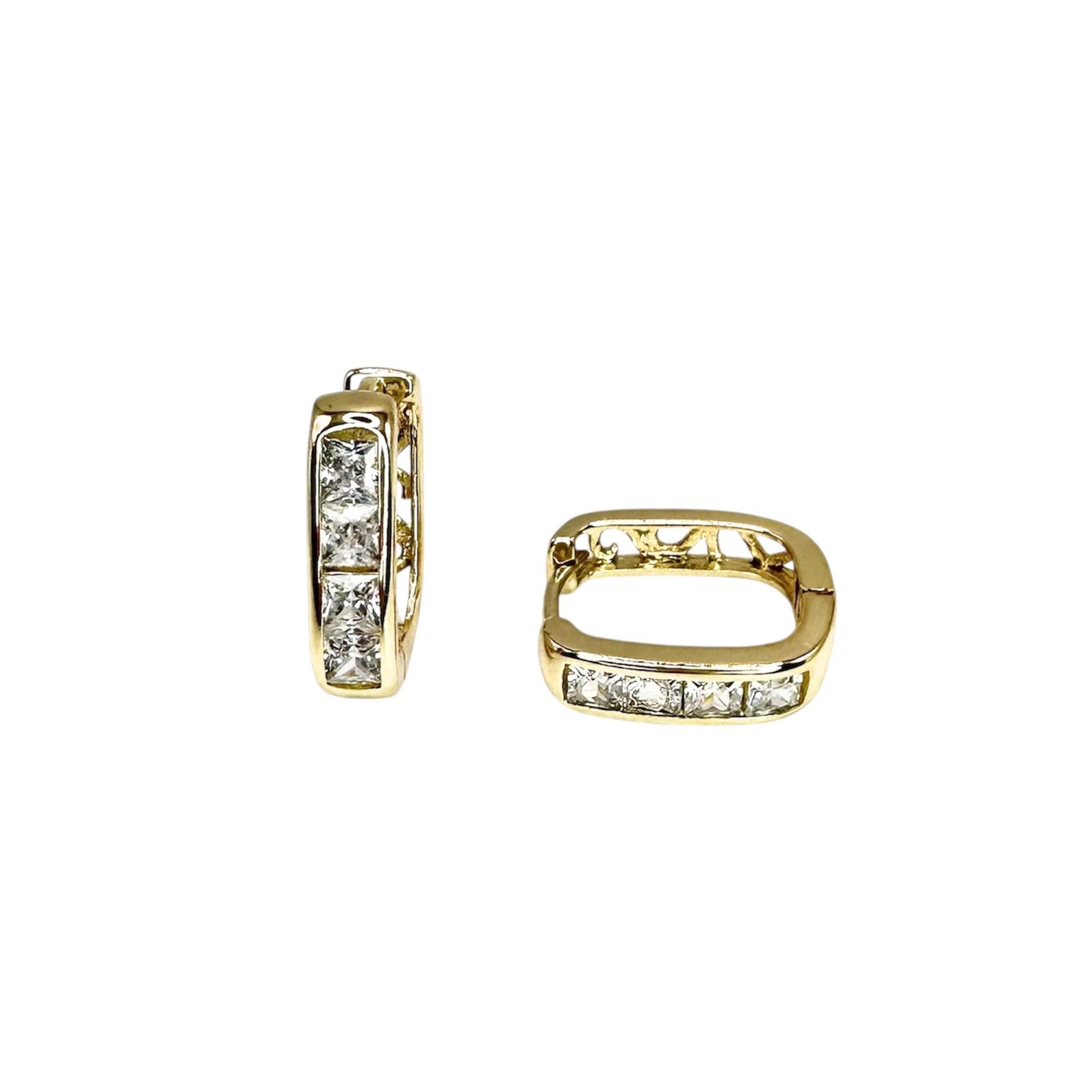 Wasserdichte Huggie Creolen Gelbgold Eckig Princess-Cut Zirkonia