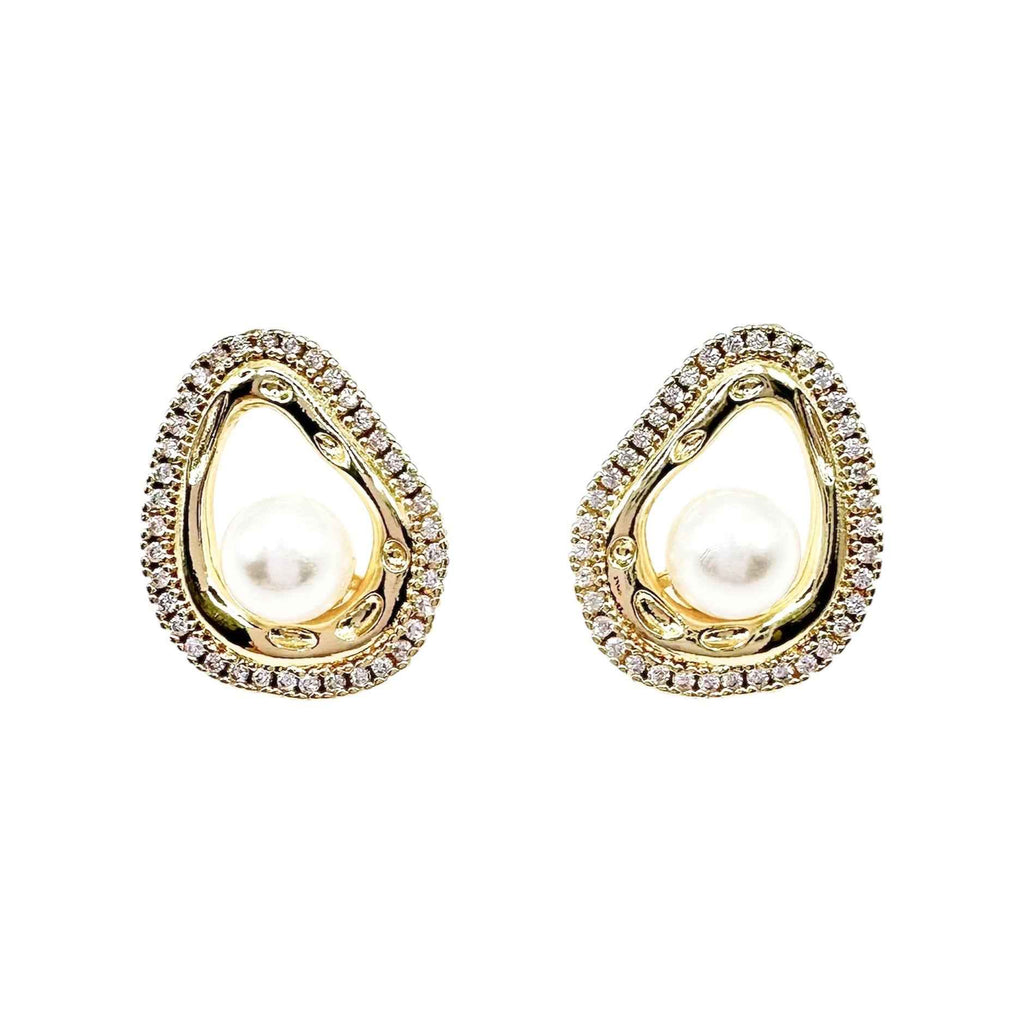 Wasserdichte Zirkonia Pavé Perlen-Ohrstecker, goldfarben