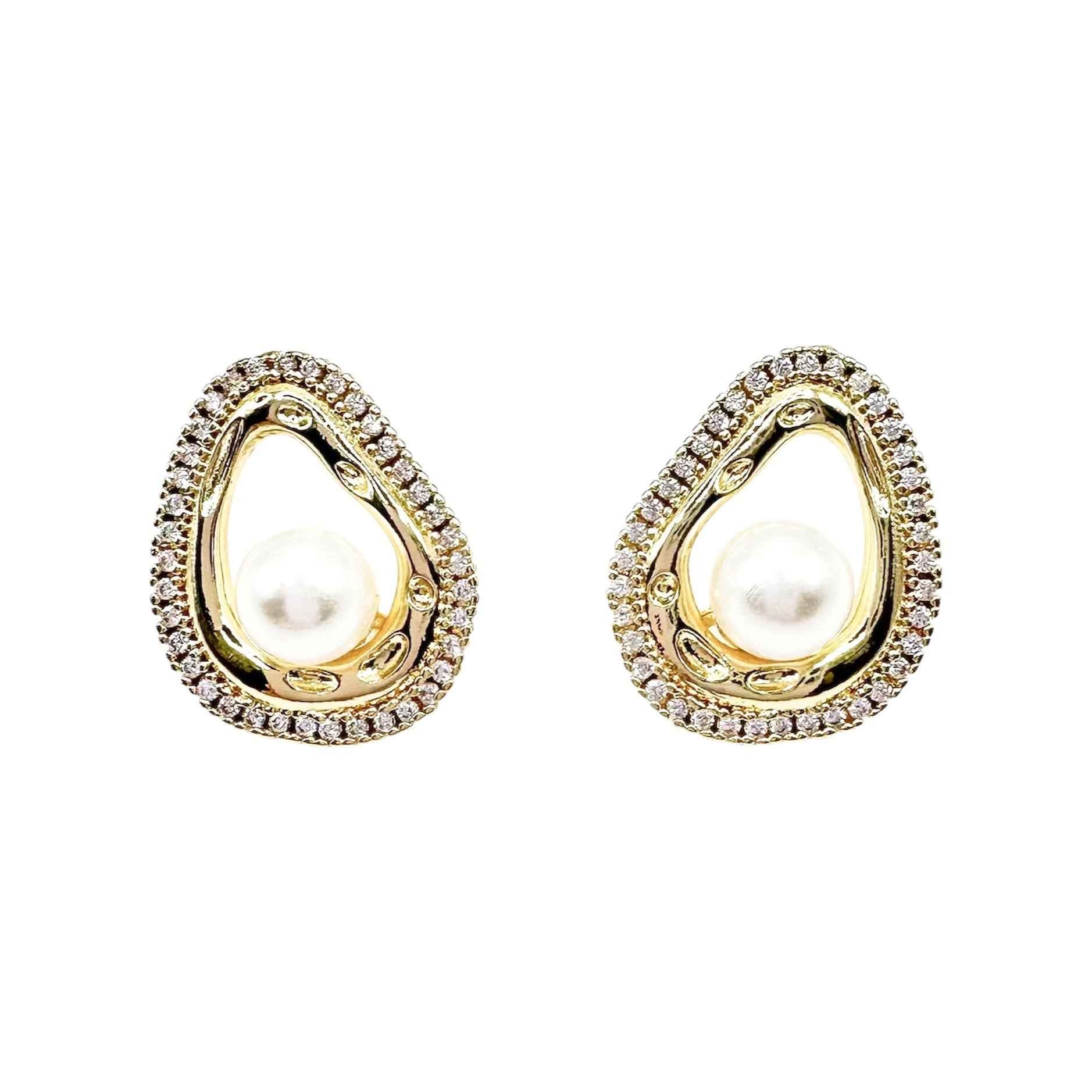 Wasserdichte Zirkonia Pavé Perlen-Ohrstecker, goldfarben