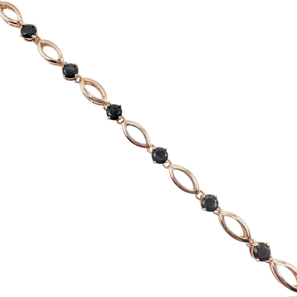 Wasserdichtes Schwarzes Zirkonia Armband, Marquise-Glieder, roségoldfarben