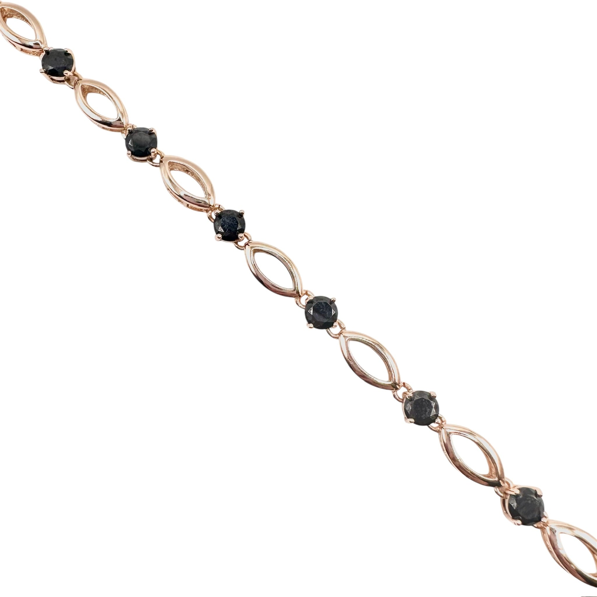 Wasserdichtes Schwarzes Zirkonia Armband, Marquise-Glieder, roségoldfarben