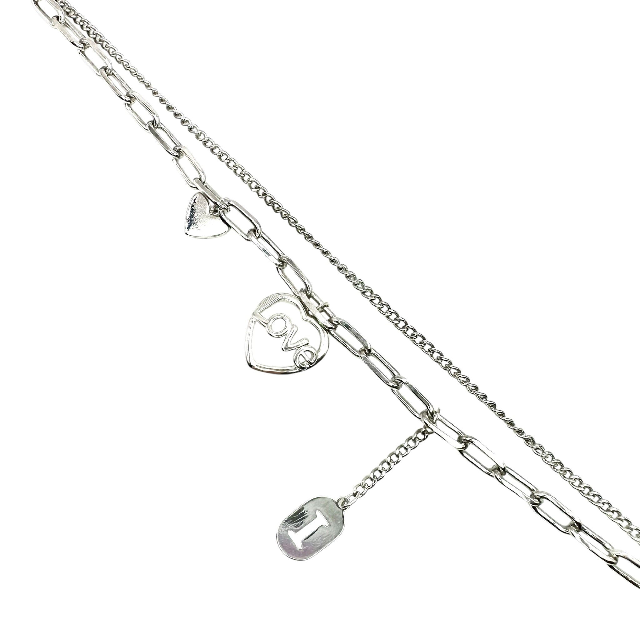 Wasserdichtes Doppelketten Charm Armband Love Herz Initiale Silber 16+3cm