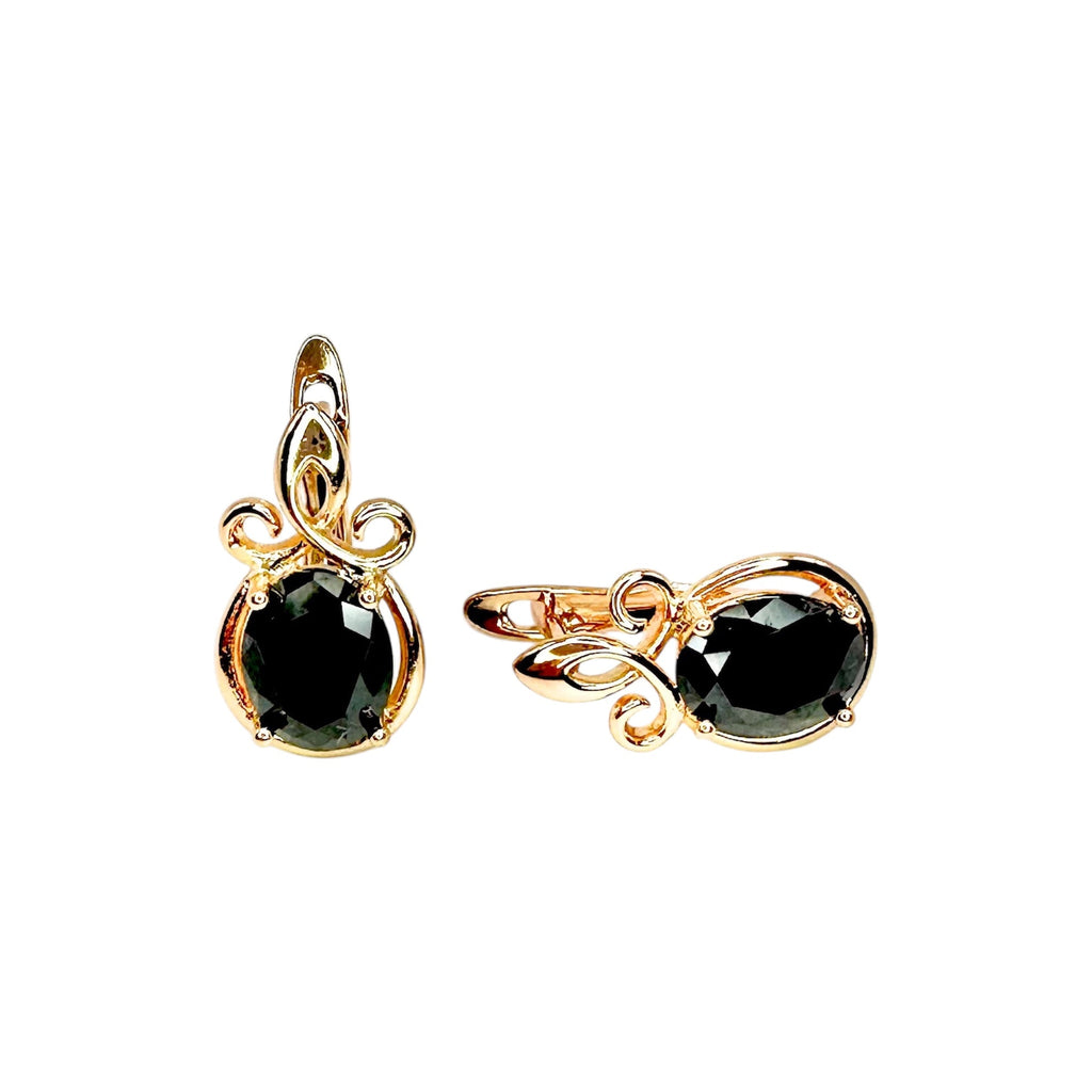 Waterproof Rose Gold Black Oval Zirconia Earrings