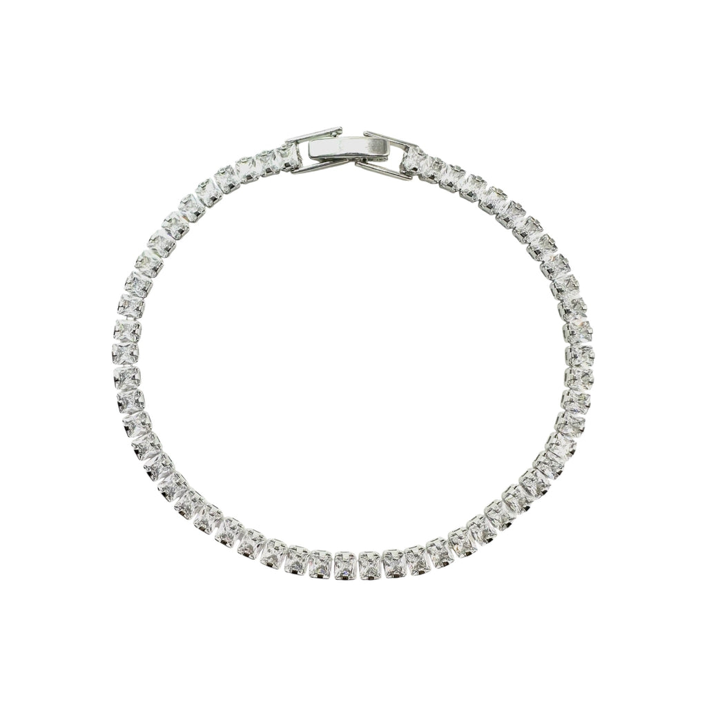 Wasserdichtes Klares Zirkonia Tennis-Armband, quadratisch, silberfarben
