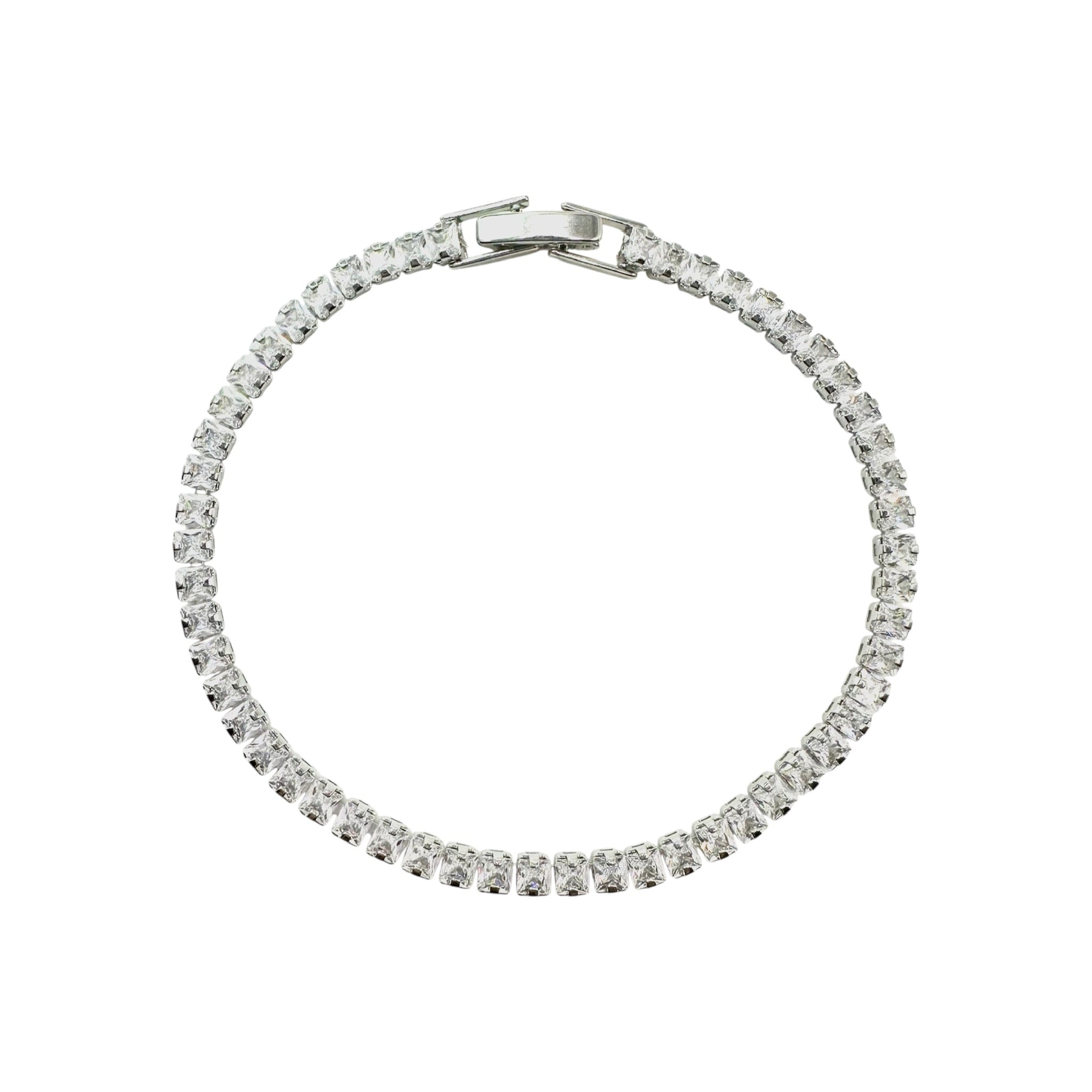 Wasserdichtes Klares Zirkonia Tennis-Armband, quadratisch, silberfarben