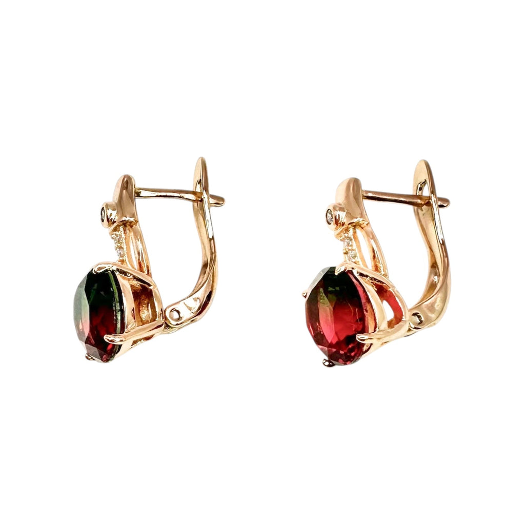 Waterproof Rose Gold Watermelon Zirconia Earrings 8mm Two-Tone Pavé Hoops