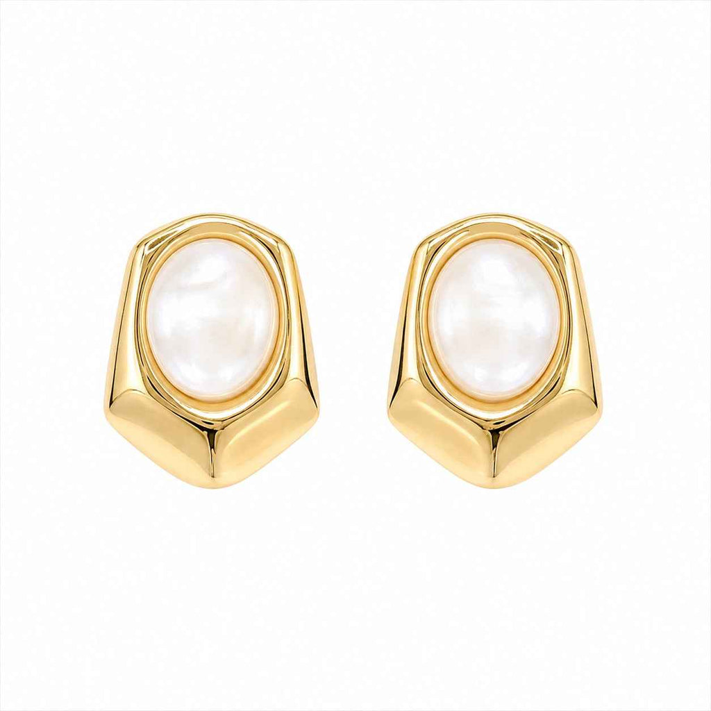 Wasserdichte Perlmutt-Cabochon Ohrstecker, goldfarben