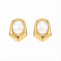 Wasserdichte Perlmutt-Cabochon Ohrstecker, goldfarben