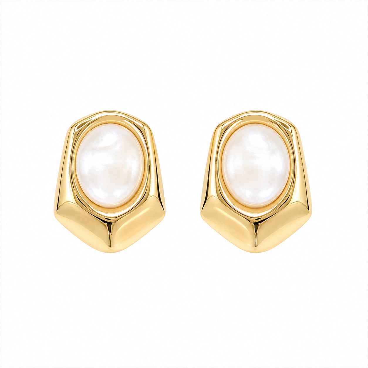 Wasserdichte Perlmutt-Cabochon Ohrstecker, goldfarben