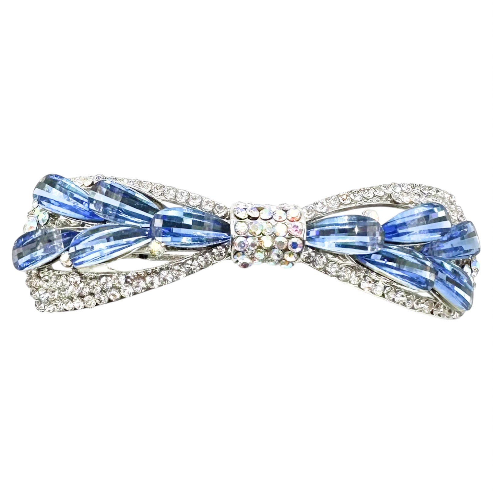Automatikhaarspange Schleife Silber Saphirblau Tropfen Kristall Strass Aurora