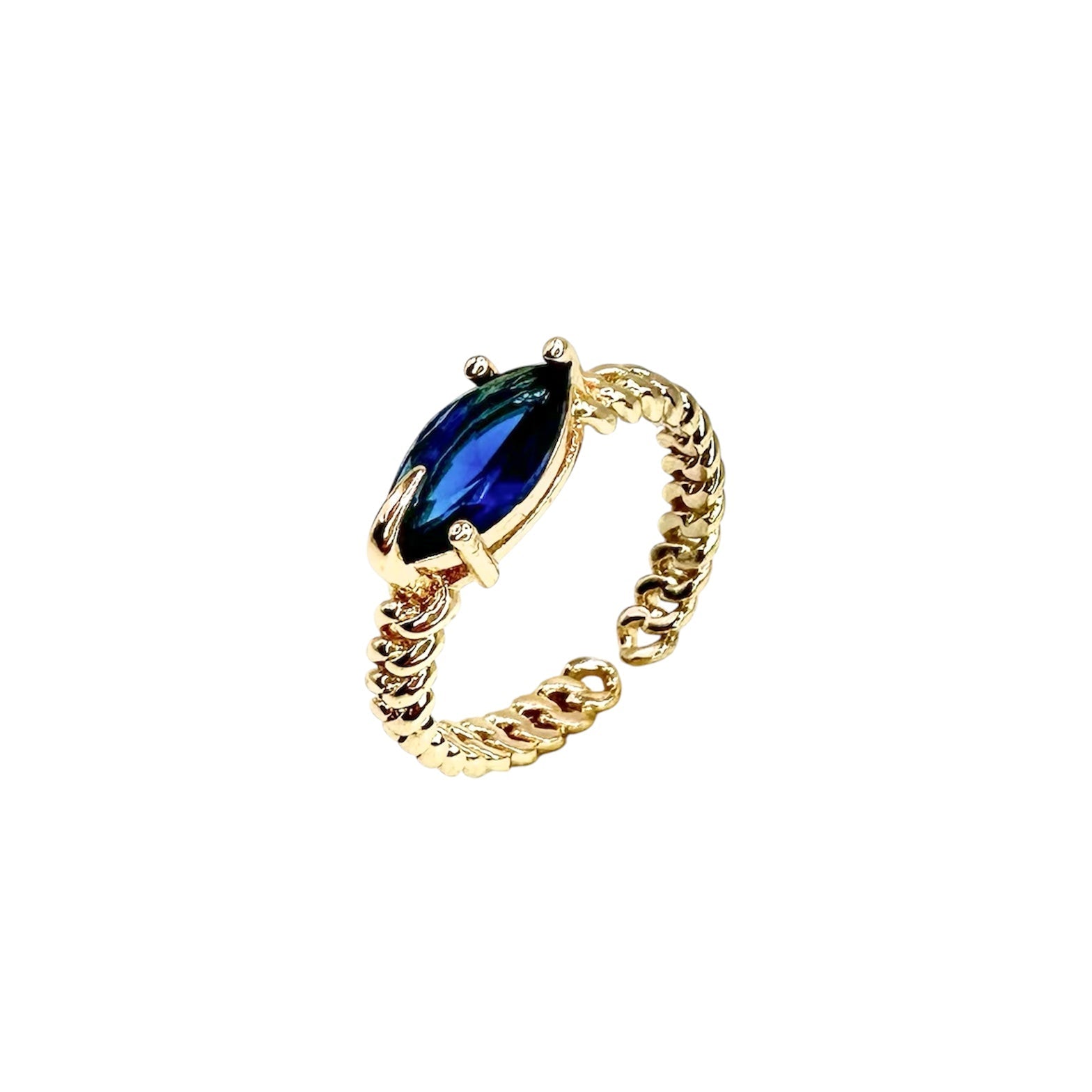 Wasserdichter offener Ring mit blauem Marquise-Zirkonia Gold