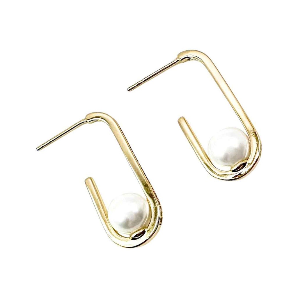 Wasserdichte Zirkonia Pavé Perlen-Ohrstecker, oval, goldfarben