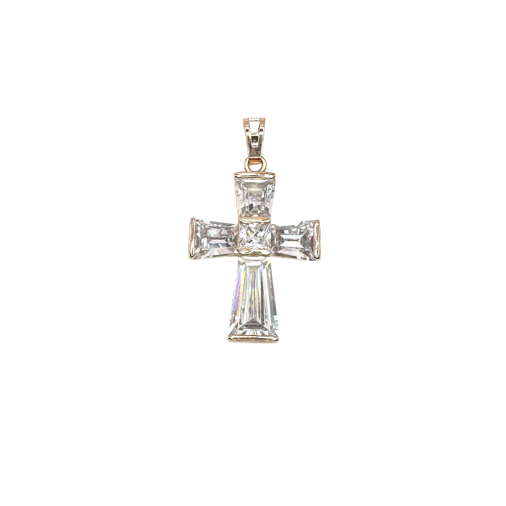 Wasserdichter Luxus-Kreuz-Anhänger mit Baguette- und Princess-Cut Zirkonia Rosegold