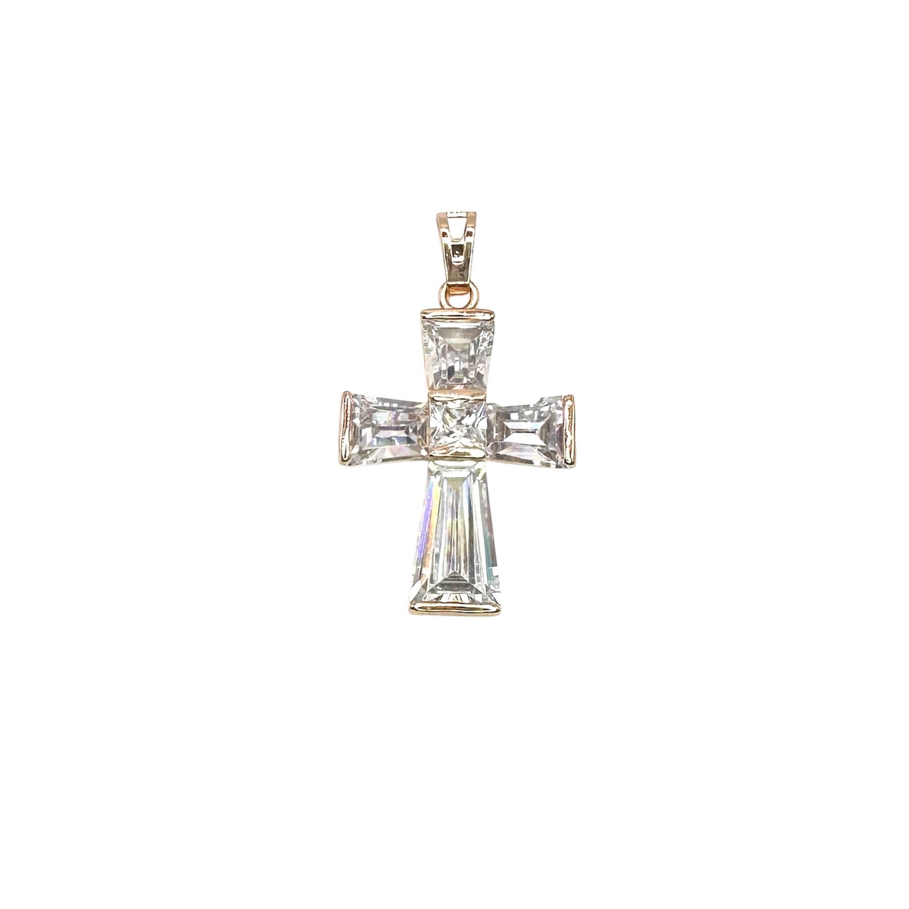 Wasserdichter Luxus-Kreuz-Anhänger mit Baguette- und Princess-Cut Zirkonia Rosegold