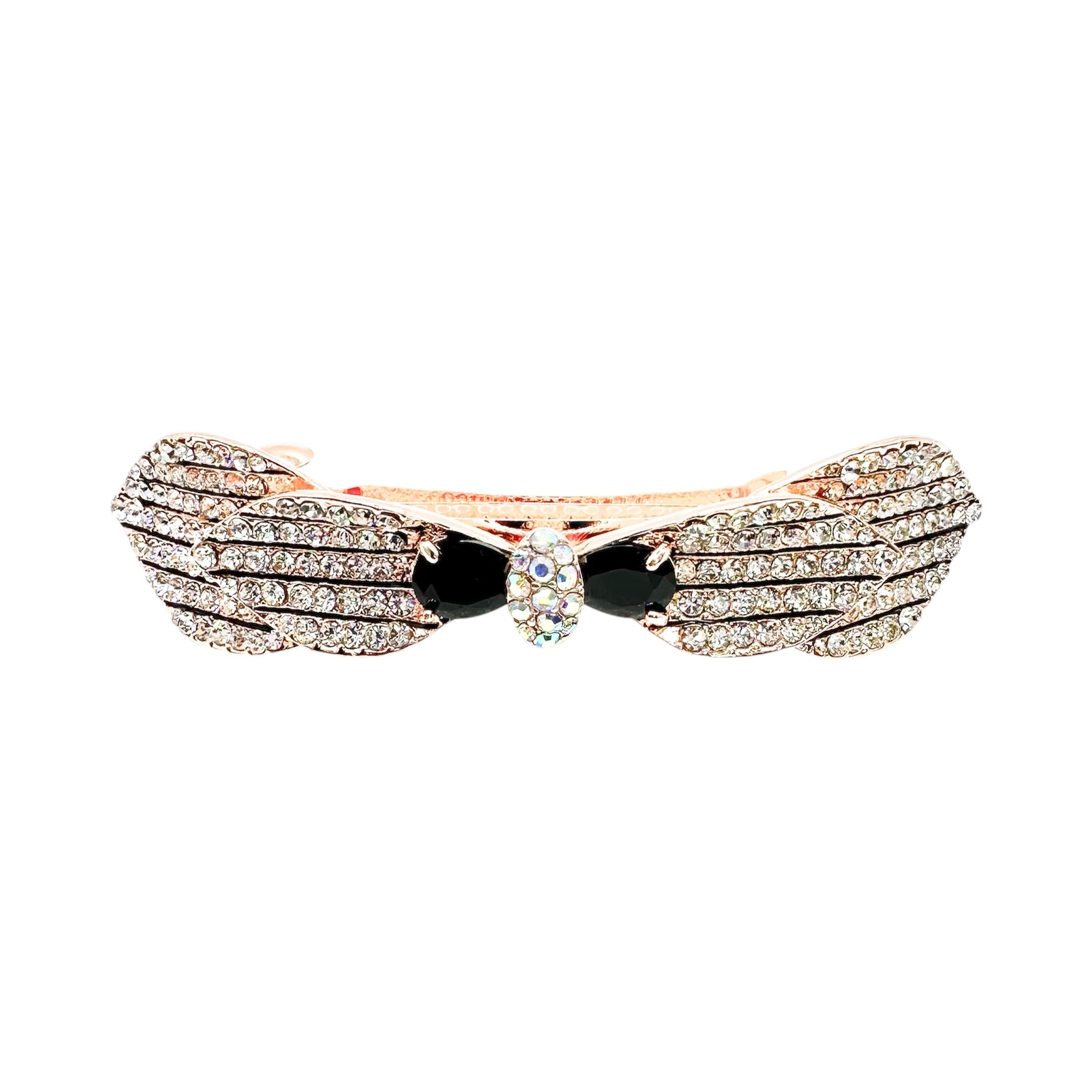 Automatikhaarspange Flügel Rosegold Strass Schwarz Onyx Aurora