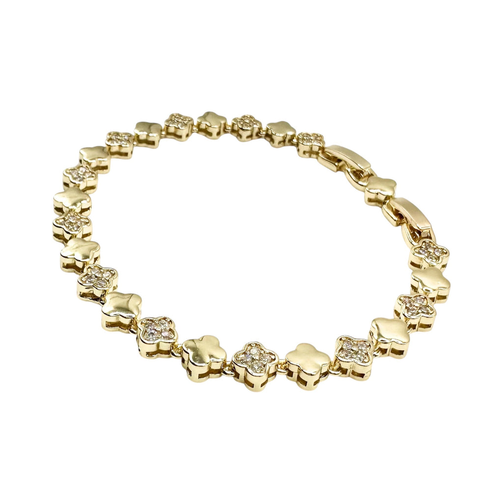 Wasserdichtes Zirkonia Kleeblatt-Armband, 5mm, goldfarben