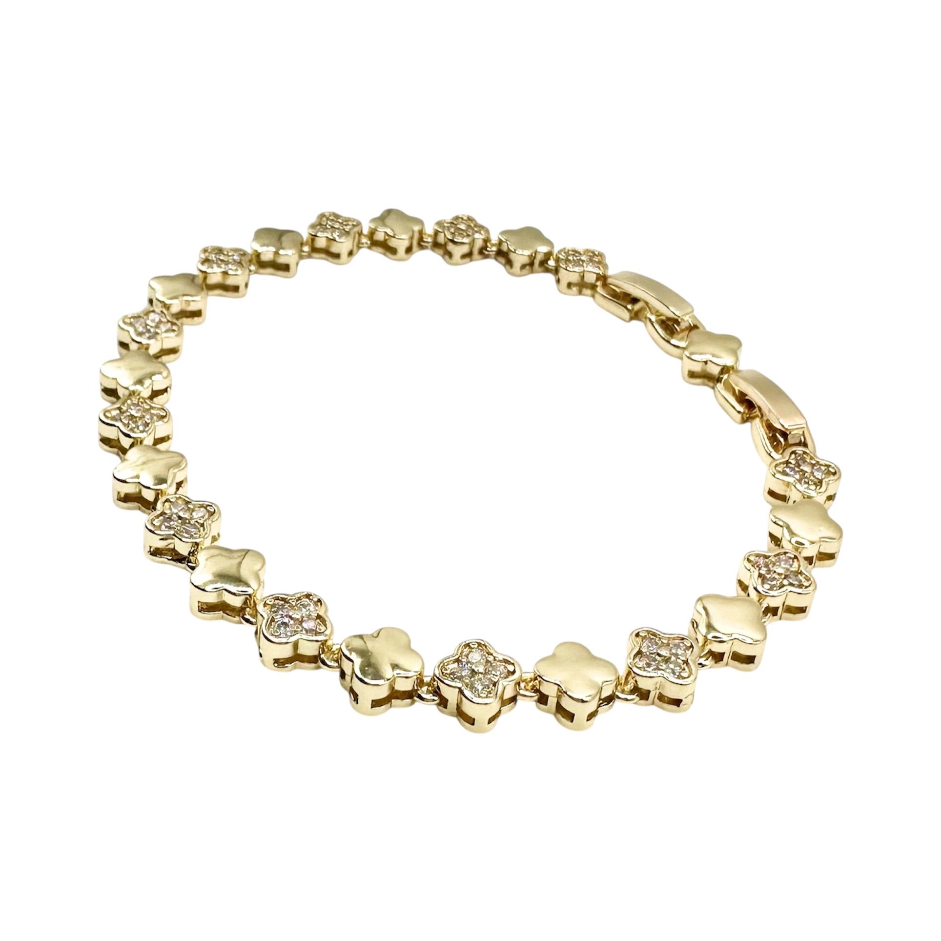 Wasserdichtes Zirkonia Kleeblatt-Armband, 5mm, goldfarben