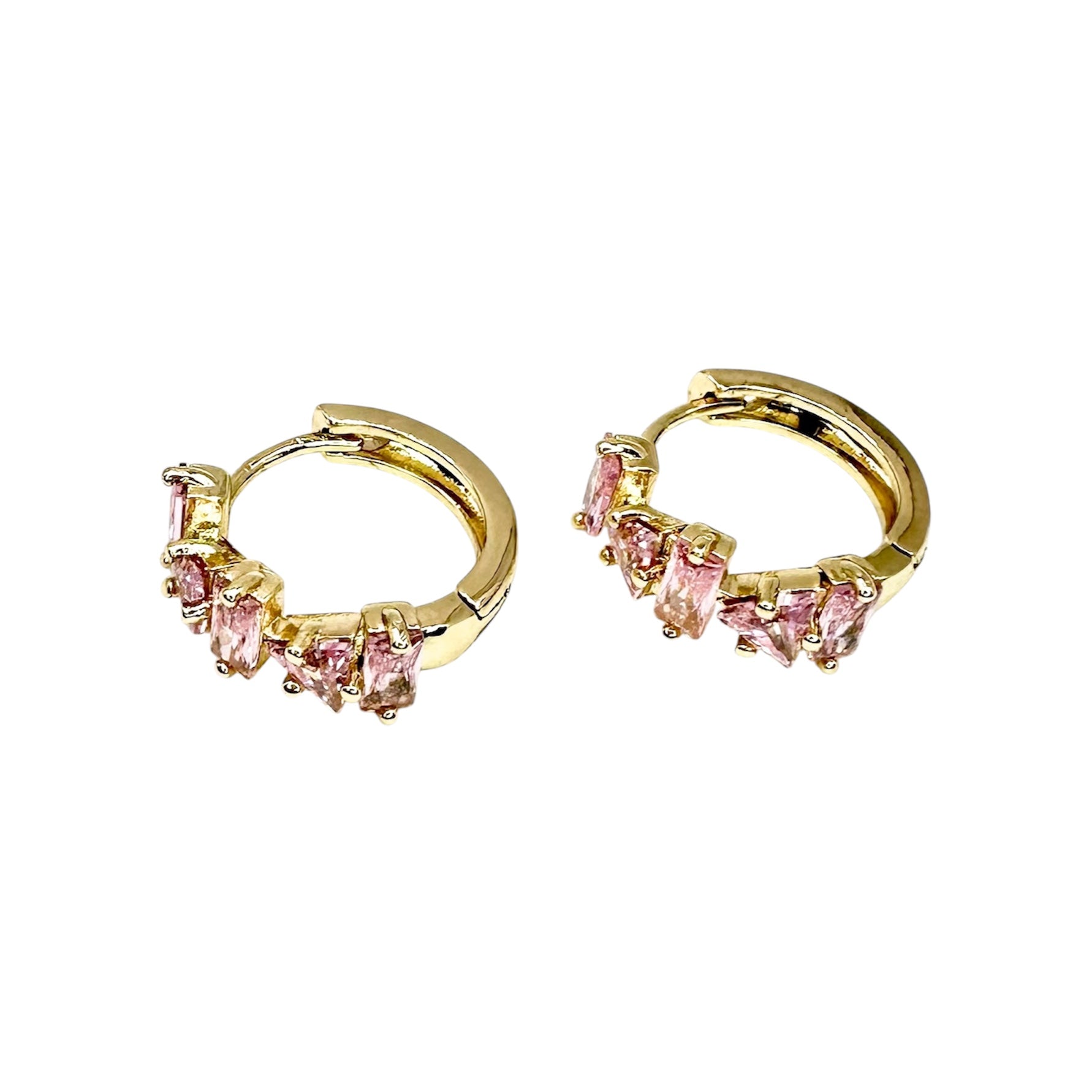 Wasserdichte Creolen Goldfarbe Rosa Mix-Zirkonia Baguette Dreieck Marquise