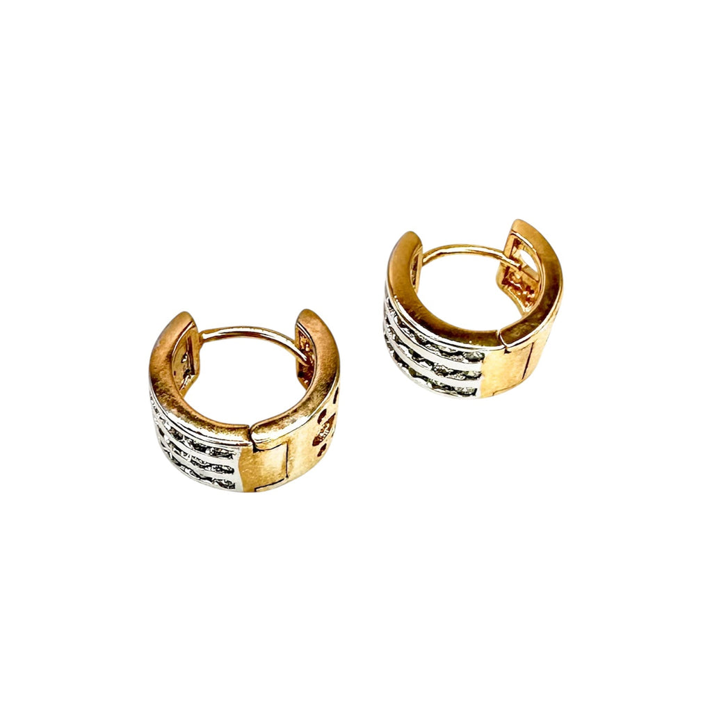 Wasserdichte Creolen mit 3-reihigem Kristallpavé, bicolor Gold-Silber