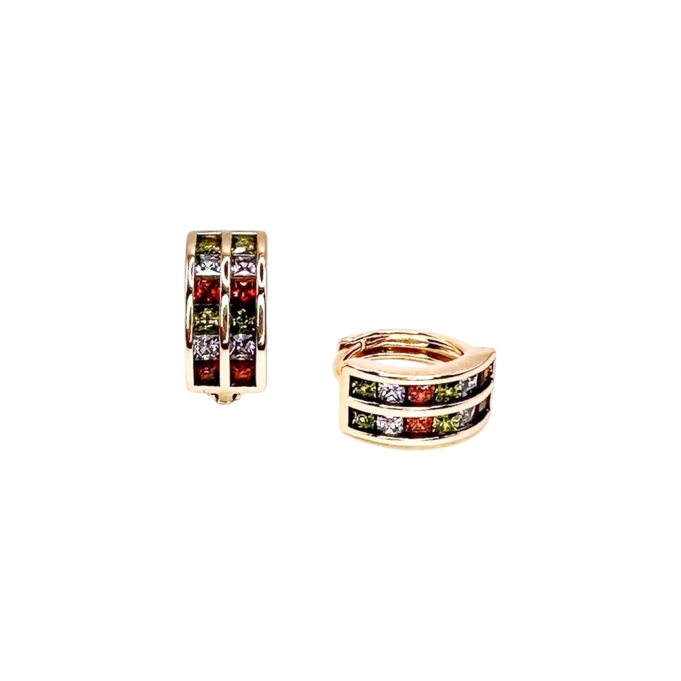 Wasserdichte Creolen Goldfarbe Multicolor Zirkonia 2-reihig fassung