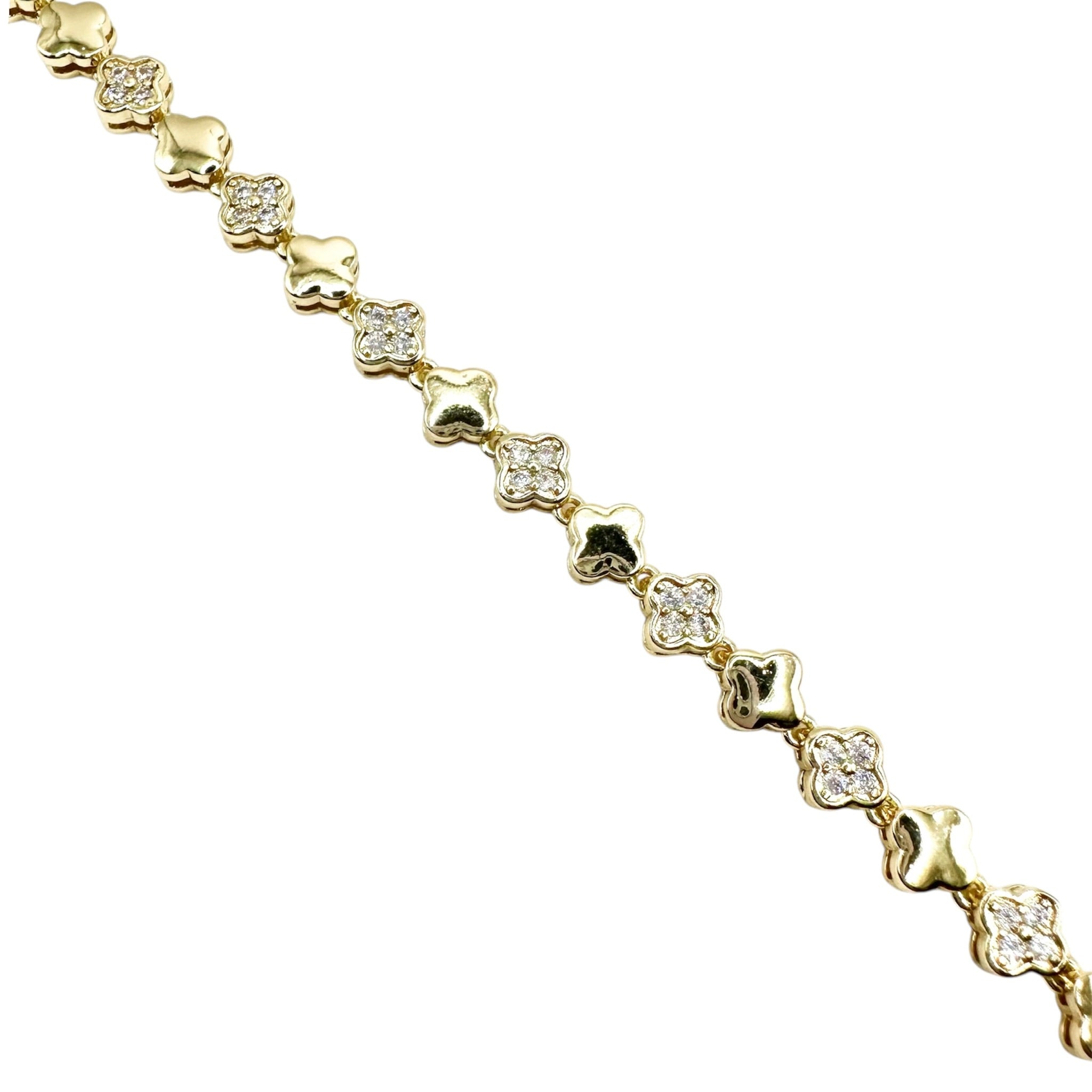 Wasserdichtes Zirkonia Kleeblatt-Armband, 5mm, goldfarben