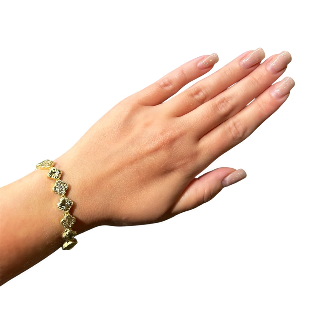 Wasserdichtes Zirkonia Kleeblatt-Armband, zweiseitig, goldfarben