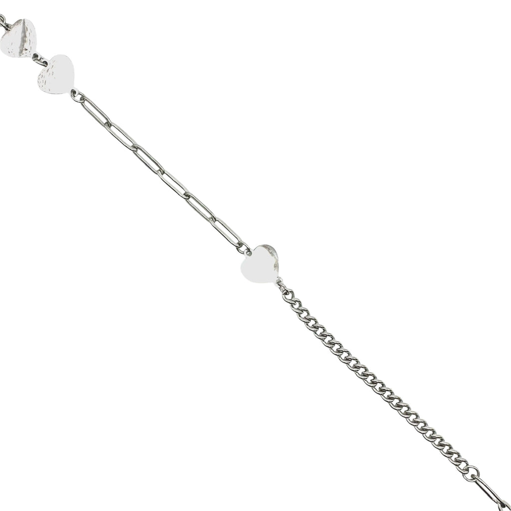 Wasserdichtes Half-Half Herz Armband Paperclip Panzer T-Bar Silber 17cm