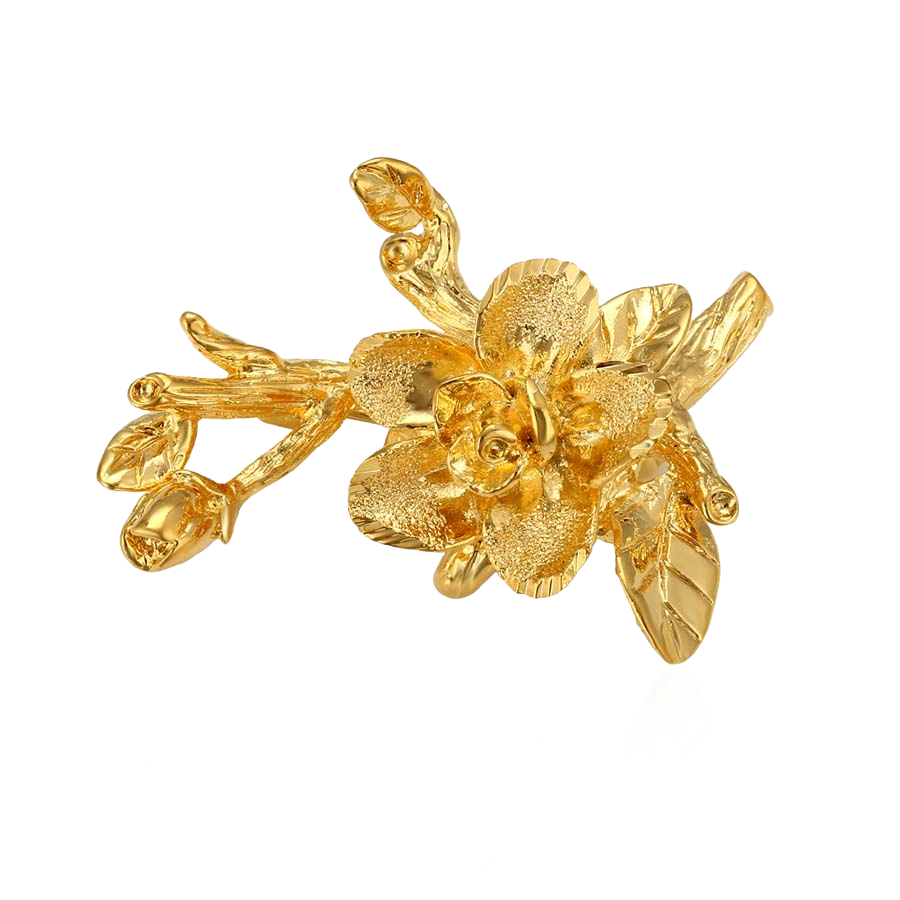 Wasserdichte Blumen-Brosche, goldfarben, 36mm x 44mm