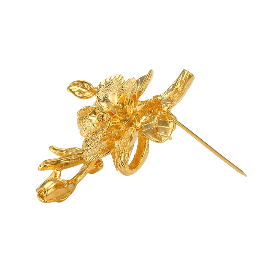 Wasserdichte Blumen-Brosche, goldfarben, 36mm x 44mm