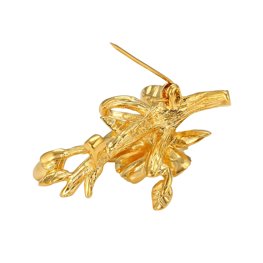 Wasserdichte Blumen-Brosche, goldfarben, 36mm x 44mm