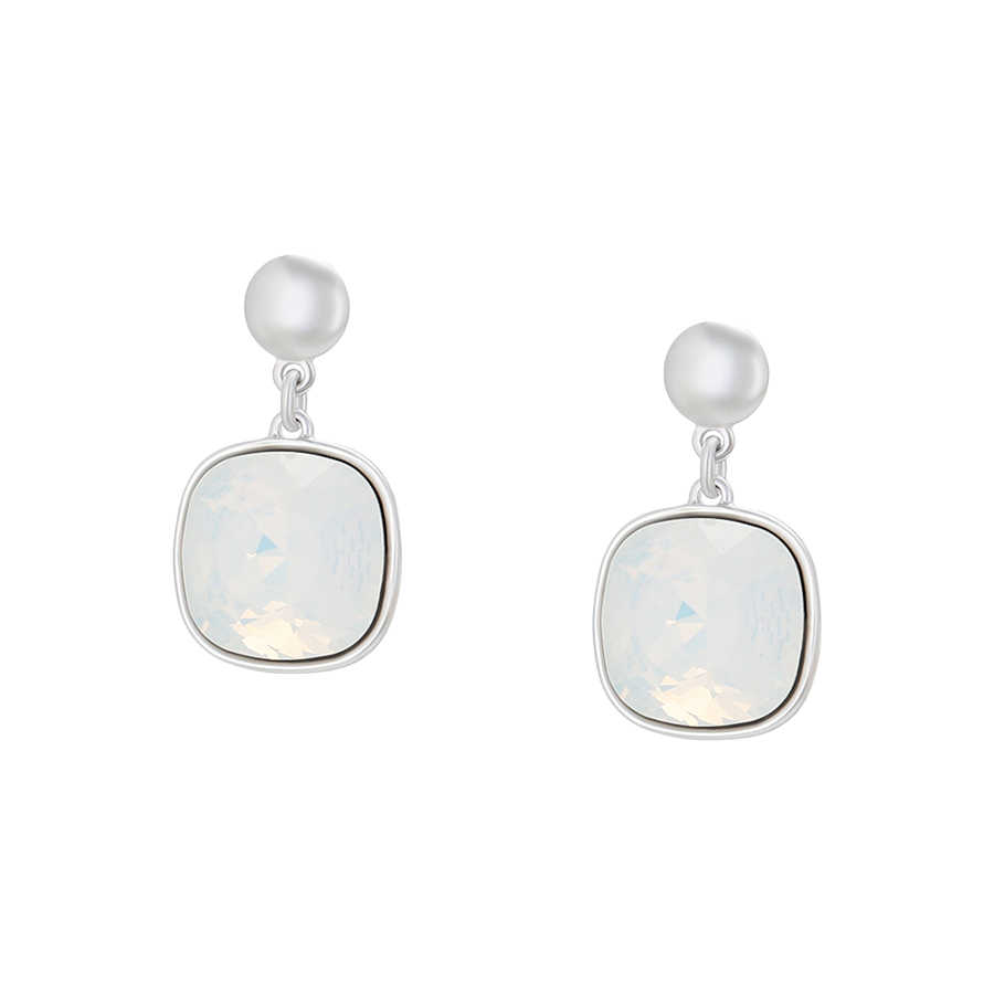 Waterproof Earrings White 24mm x 12mm with Crystal