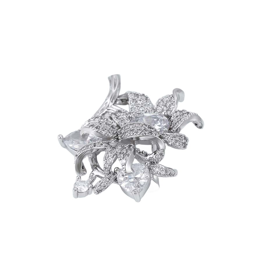 Wasserdichte Blumen-Brosche mit Zirkonia, silberfarben