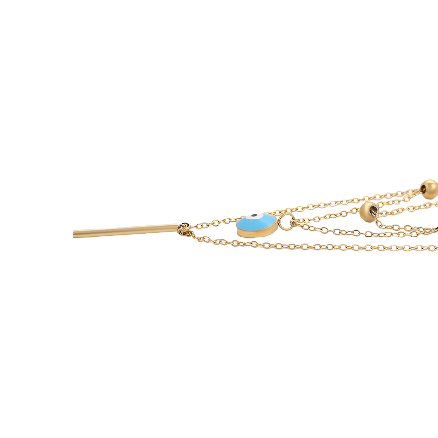 Wasserdichte Halskette mehrreihig mit Nazar-Amulett Goldfarbe