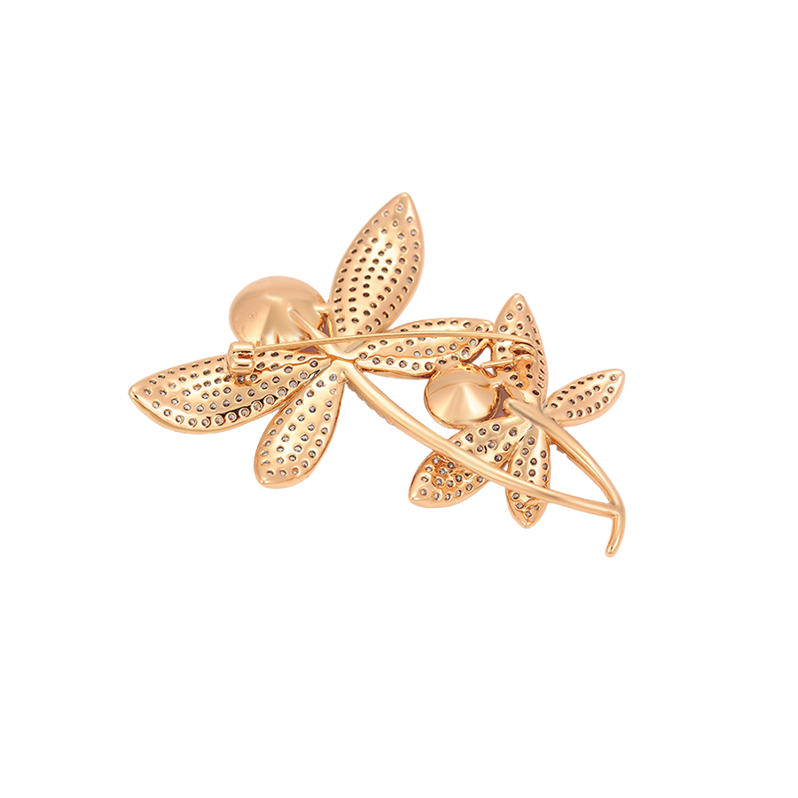 Wasserdichte Libellen-Brosche mit Zirkonia, goldfarben