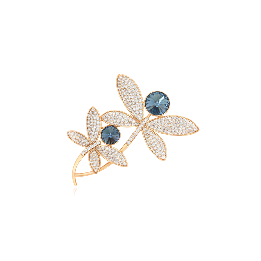 Wasserdichte Libellen-Brosche mit Zirkonia, goldfarben