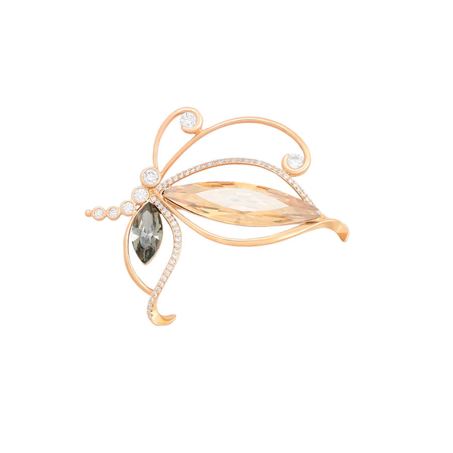 Wasserdichte Schmetterling-Brosche mit Zirkonia, goldfarben