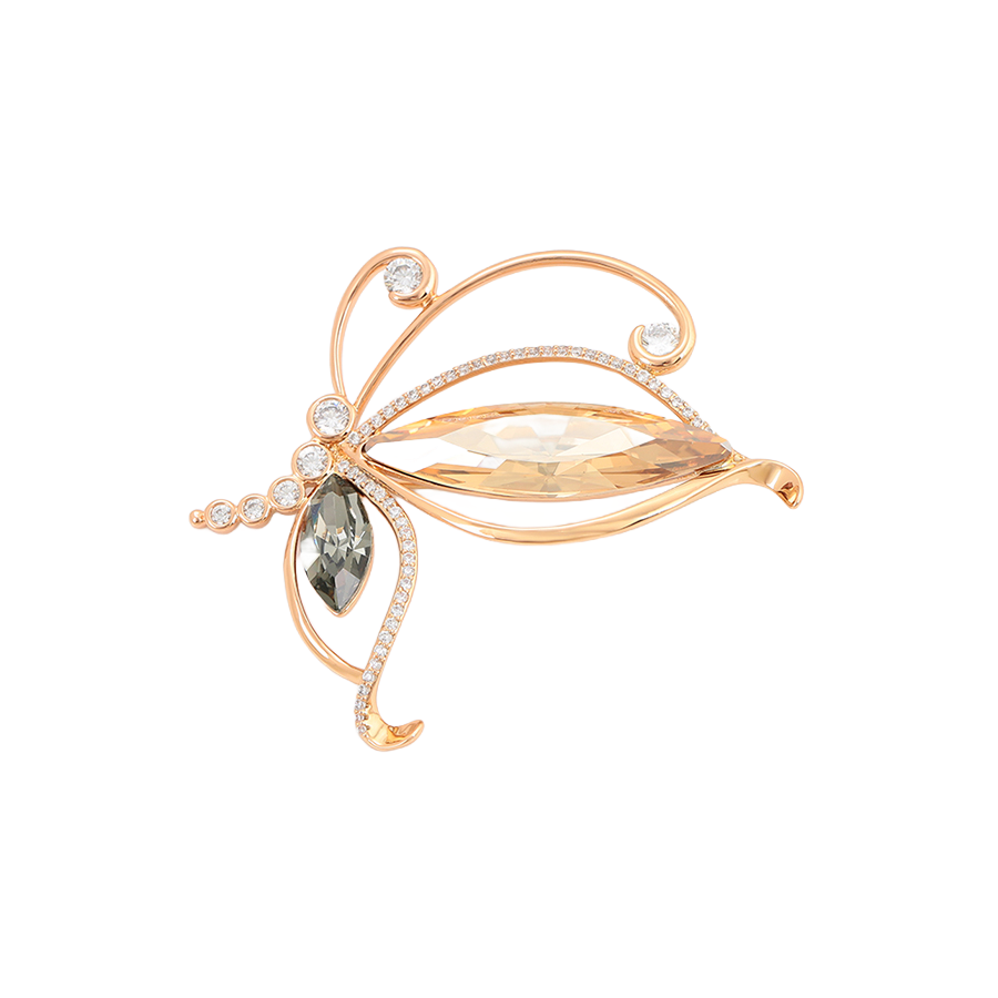 Wasserdichte Schmetterling-Brosche mit Zirkonia, goldfarben