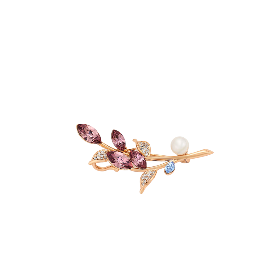 Wasserdichte Zweig-Brosche mit Perle und Zirkonia, goldfarben