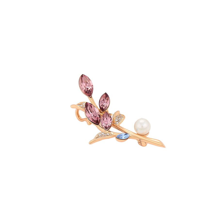 Wasserdichte Zweig-Brosche mit Perle und Zirkonia, goldfarben