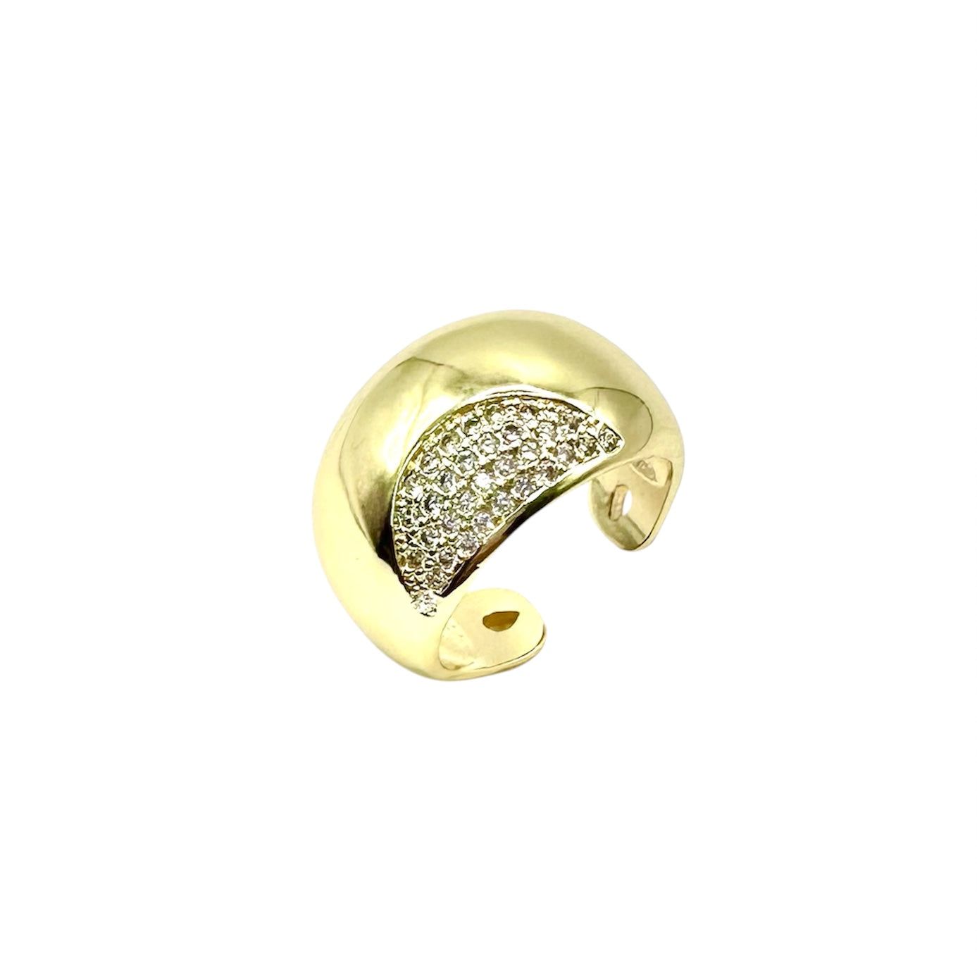 Wasserdichter offener Chunky-Ring mit halbem Zirkonia-Pavé Gold