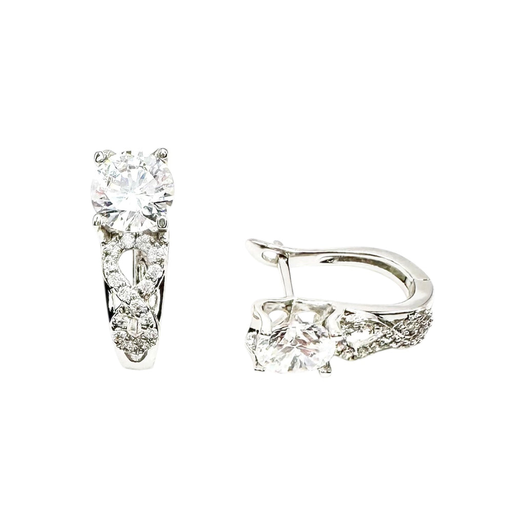 Waterproof Earrings Silver Round Solitaire Cubic Zirconia 4-Prong Crystal Pavé Infinity Band Drop Accents