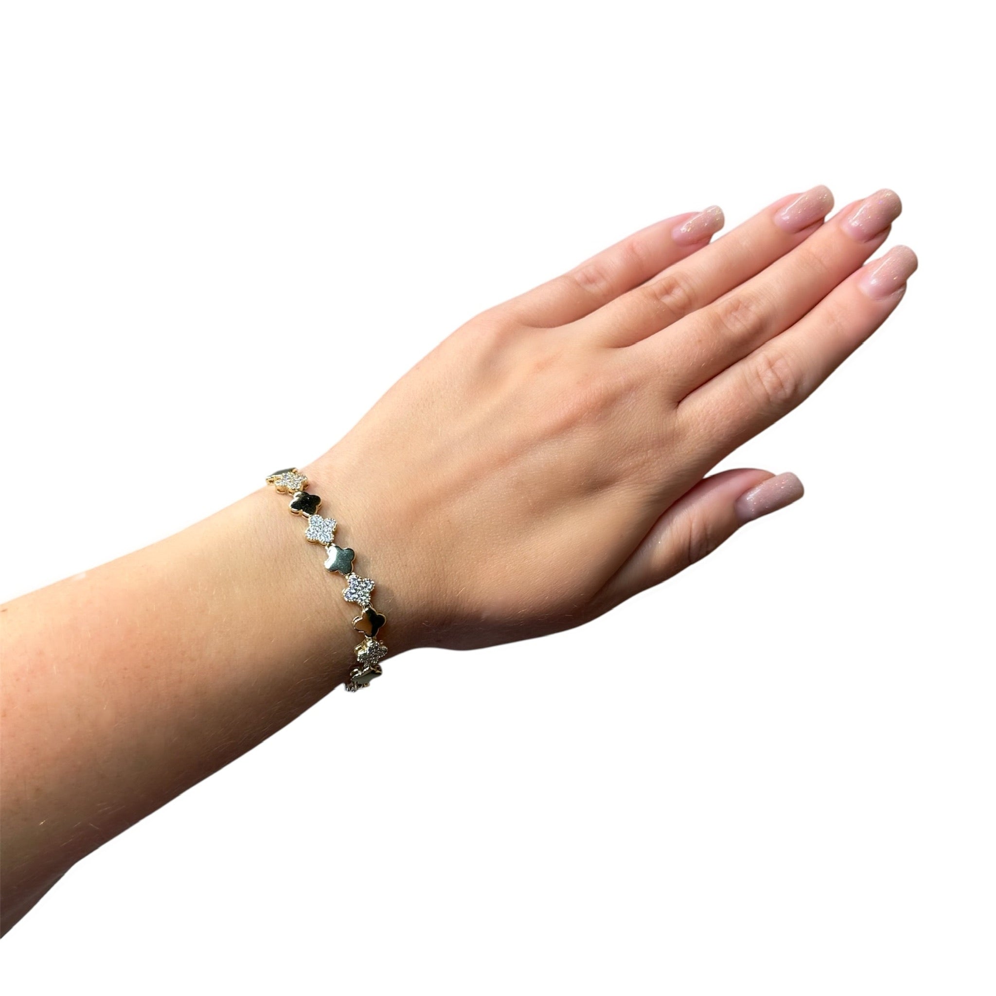 Wasserdichtes Zirkonia Kleeblatt-Armband, 7mm, goldfarben