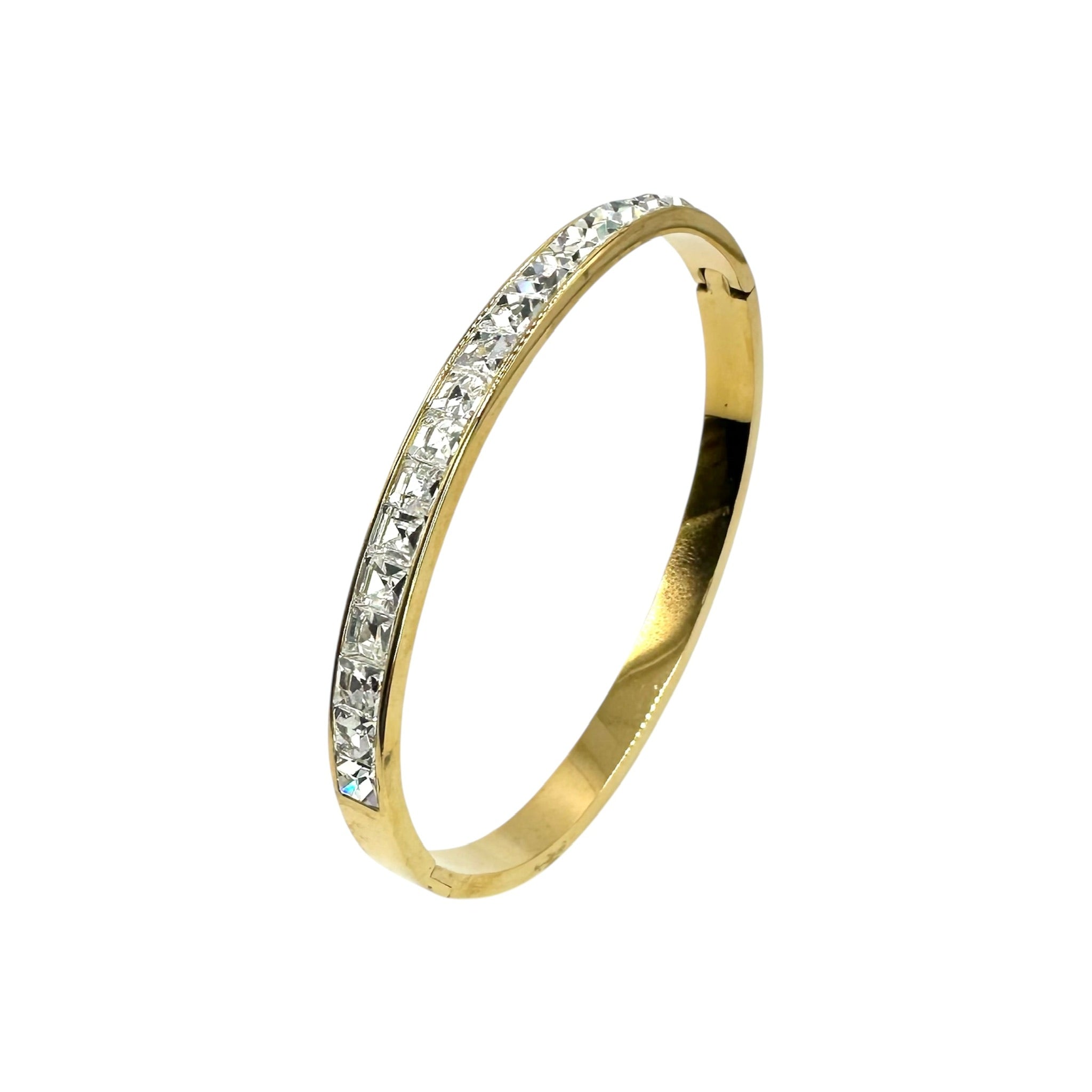Wasserdichtes Princess-Cut Zirkonia Kanal-Bangle Armreif Gold