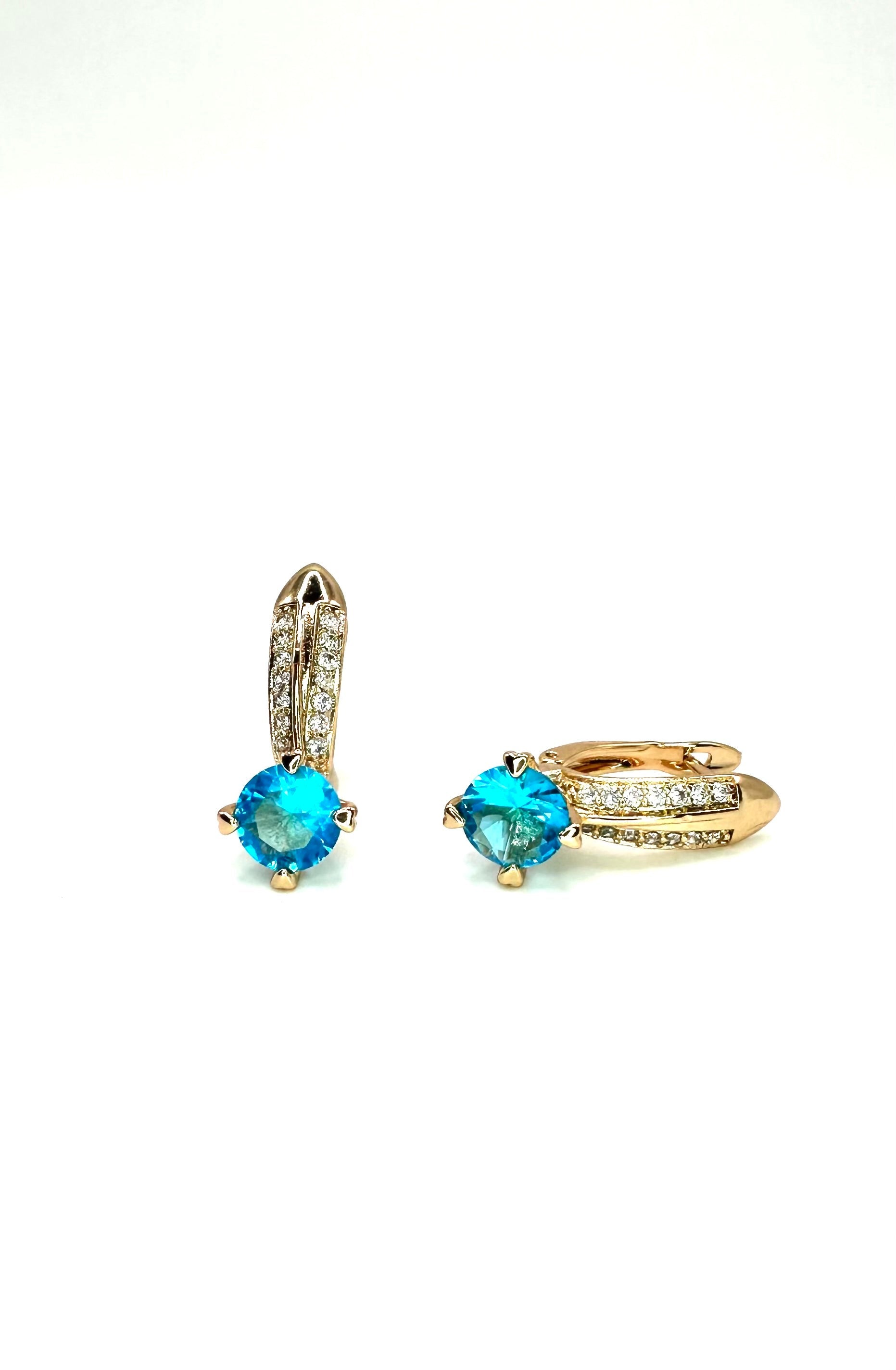 Waterproof Earrings Gold Color Blue Stone 6mm