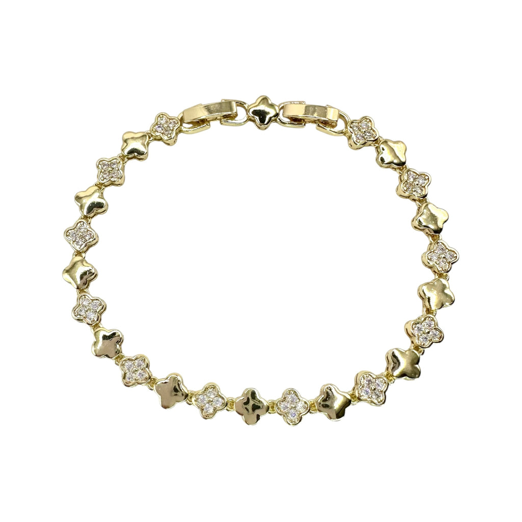 Wasserdichtes Zirkonia Kleeblatt-Armband, 5mm, goldfarben