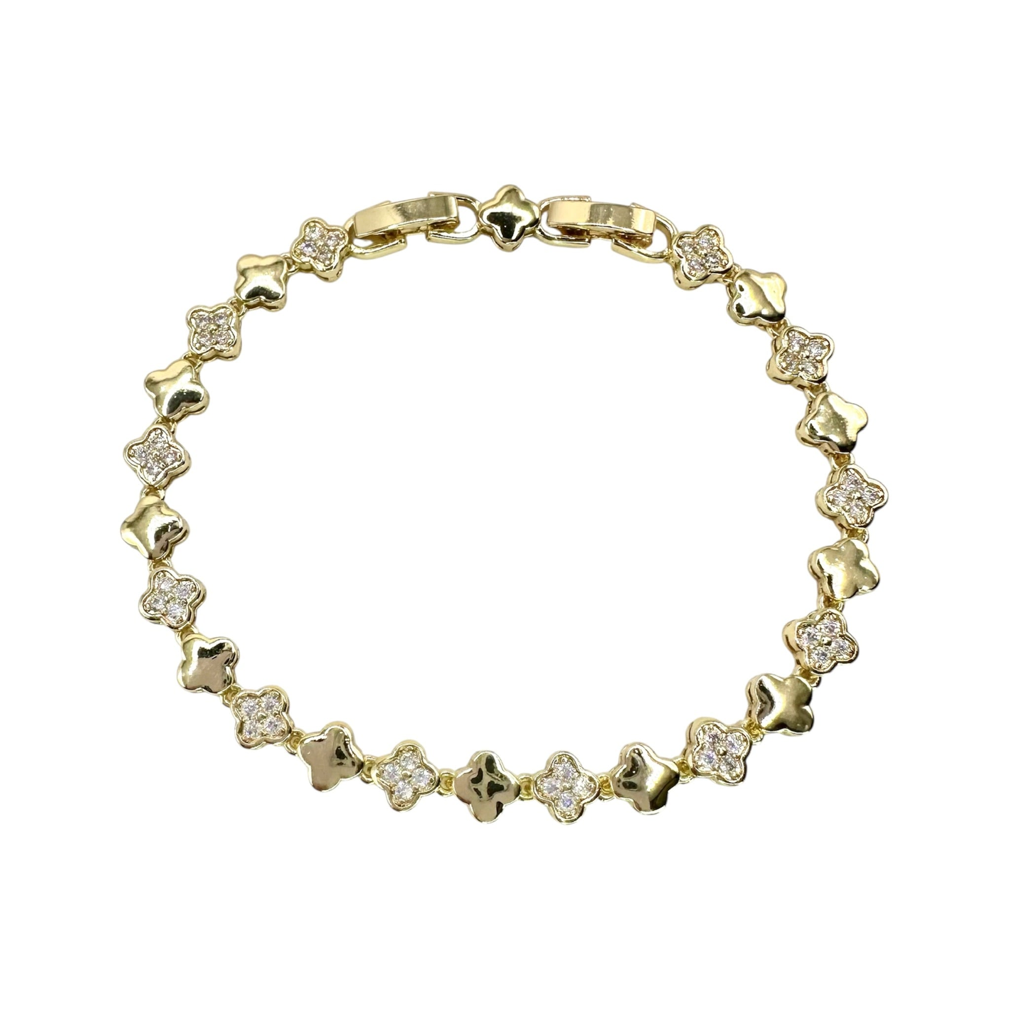 Wasserdichtes Zirkonia Kleeblatt-Armband, 5mm, goldfarben