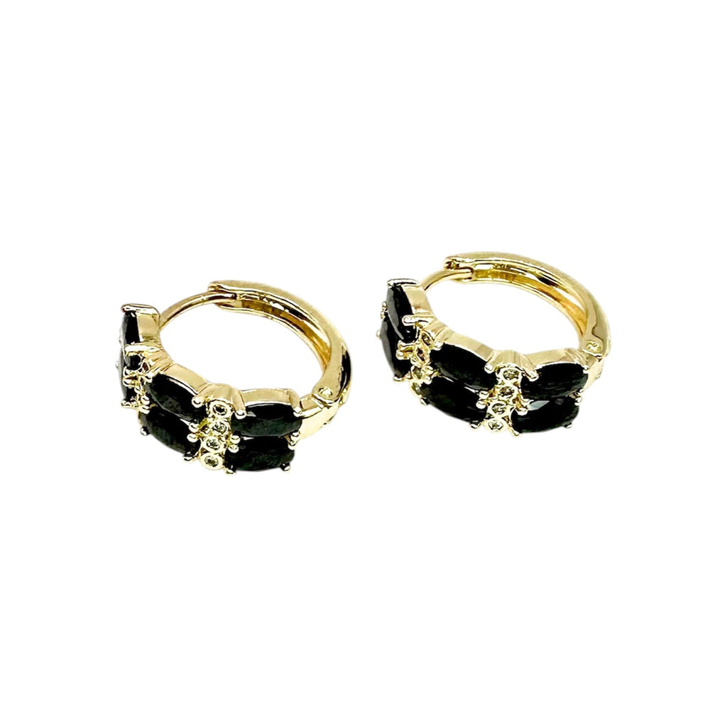 Waterproof Hoop Earrings Gold Color Black Oval Zirconia