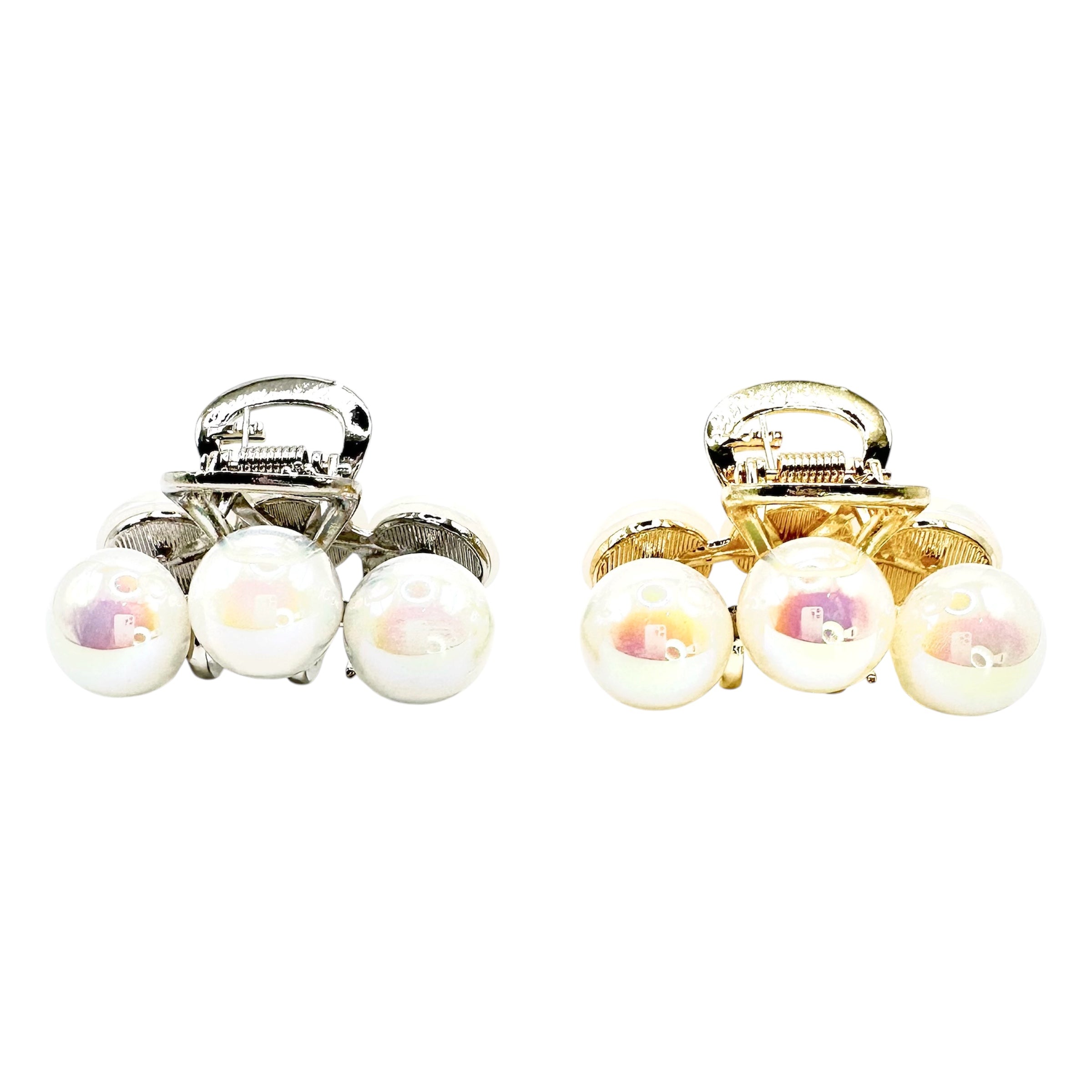 Mini-Haarklammer Perlen Irisierend Silber/Gold 55mm